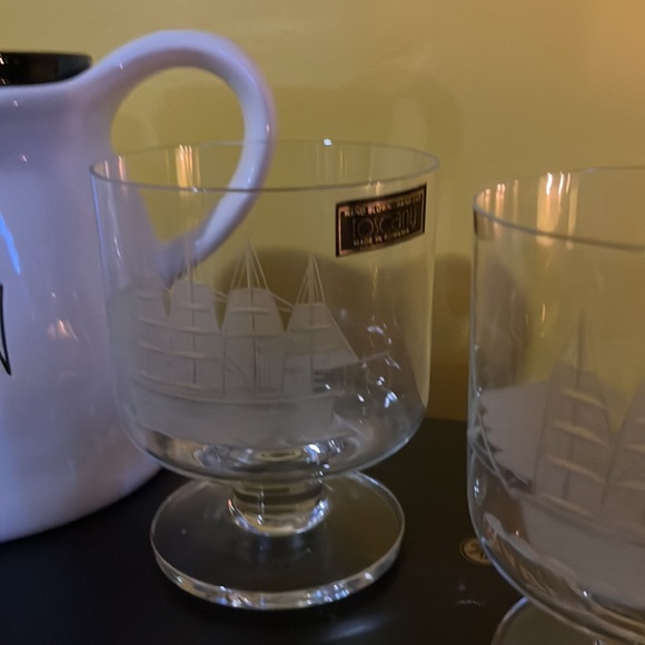 Set of 3 Toscany hand blown - hand cut - etched clipper ship- Made in Romania - Picture 3 of 7